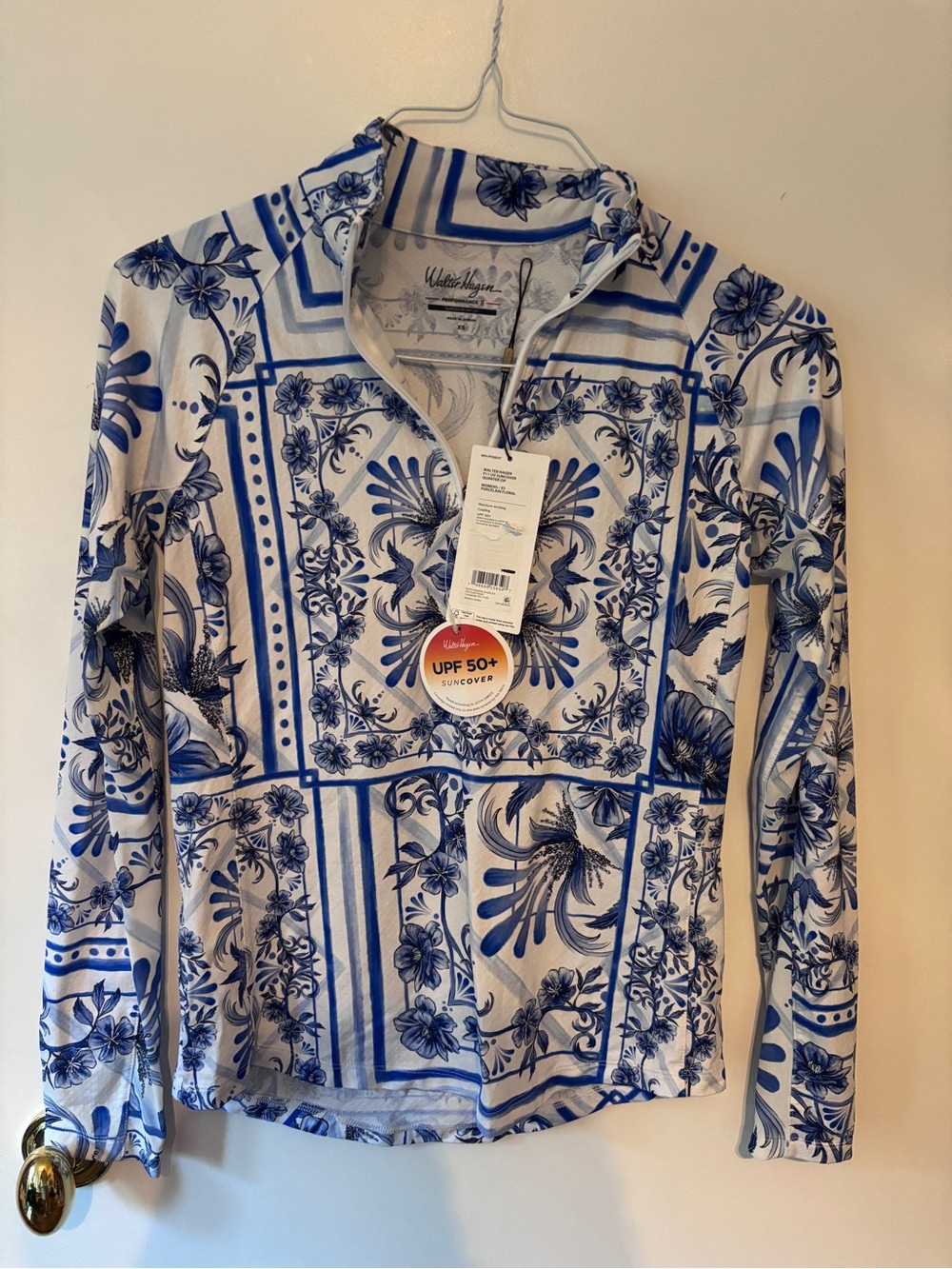 Walter Hagen UPF 50+ P11 long sleeve quarter zip Blue & White Floral